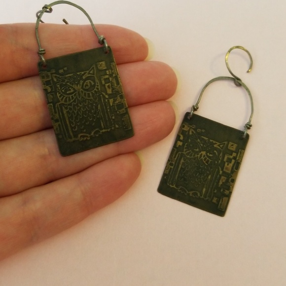 Sterling artisan handmade owl panel earrings! - Picture 3 of 4